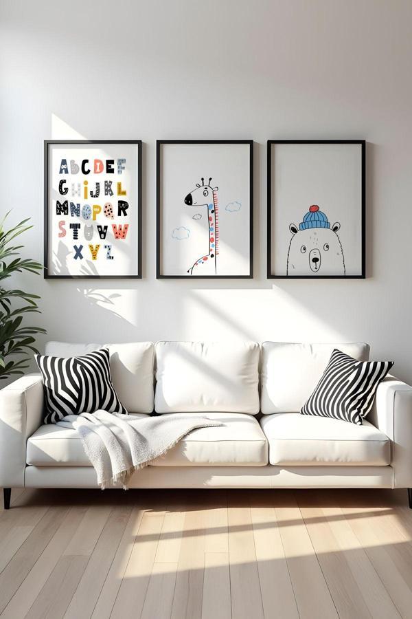 Huhuli Ahşap Siyah Çerçeveli 3'Lü Set Tablo - Image 1