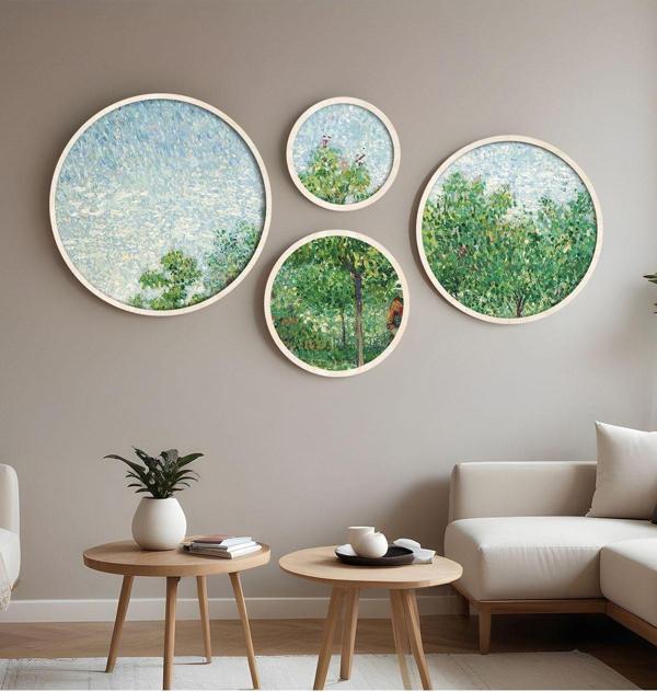Huhuli Ahşap Çerçeveli Modern 4'Lü Yuvarlak Tablo Seti Huhu294 - Image 1