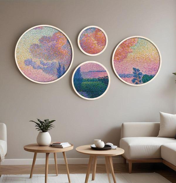 Huhuli Ahşap Çerçeveli Modern 4'Lü Yuvarlak Tablo Seti Huhu293 - Image 1