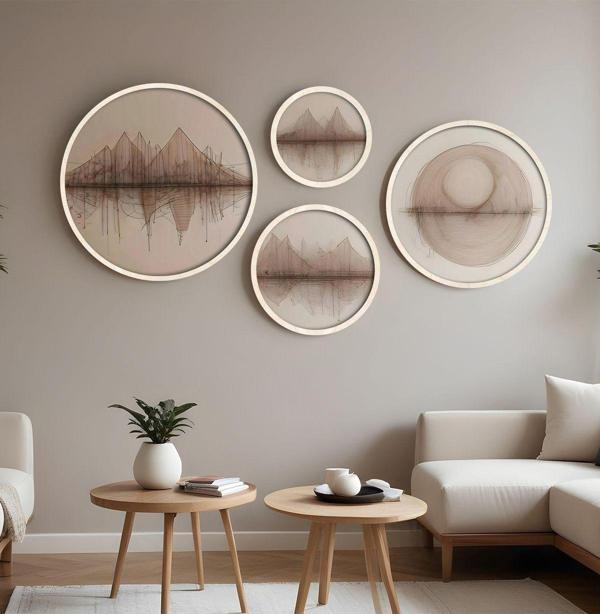 Huhuli Ahşap Çerçeveli Modern 4'Lü Yuvarlak Tablo Seti Huhu299 - Image 1