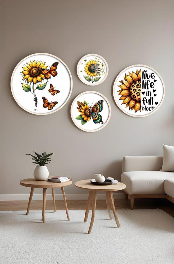 Huhuli Ahşap Çerçeveli Modern 4'Lü Yuvarlak Tablo Seti Huhu417 - Image 1