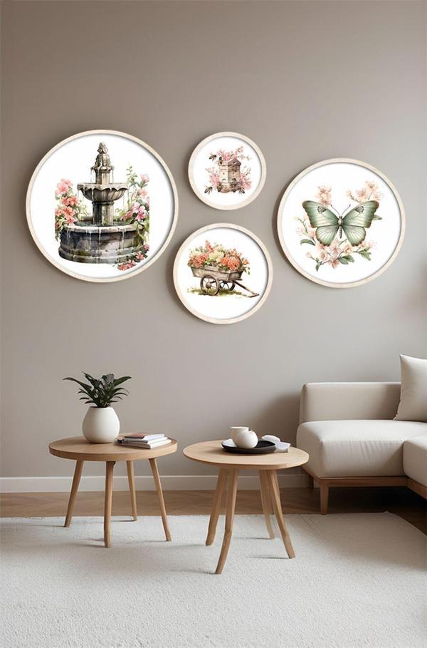 Huhuli Ahşap Çerçeveli Modern 4'Lü Yuvarlak Tablo Seti Huhu415 - Image 1