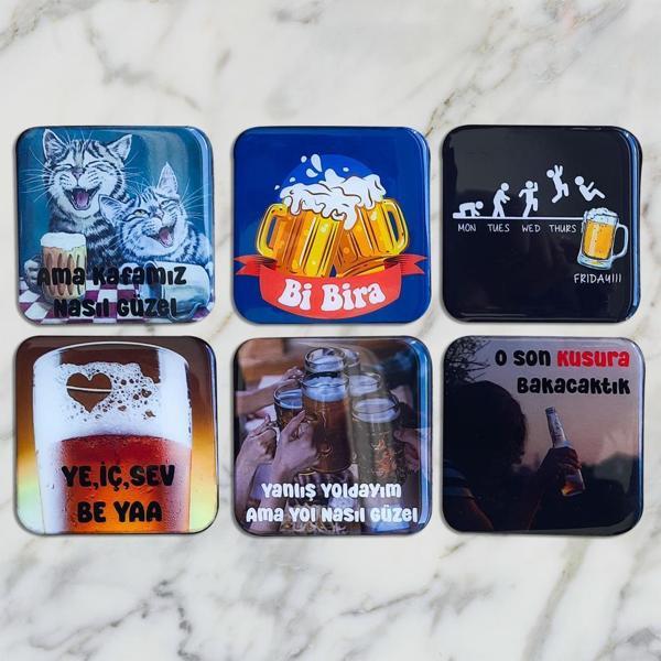 Veraart Epoksili Kare Özel Tasarım Bira Esprili Bardak Altlığı 6 lı - Image 1