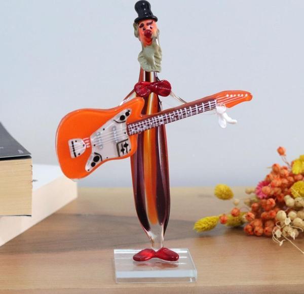 Veraart El Yapımı Murano Cam Turuncu Gitar Çalan Palyaço Biblo - Image 1