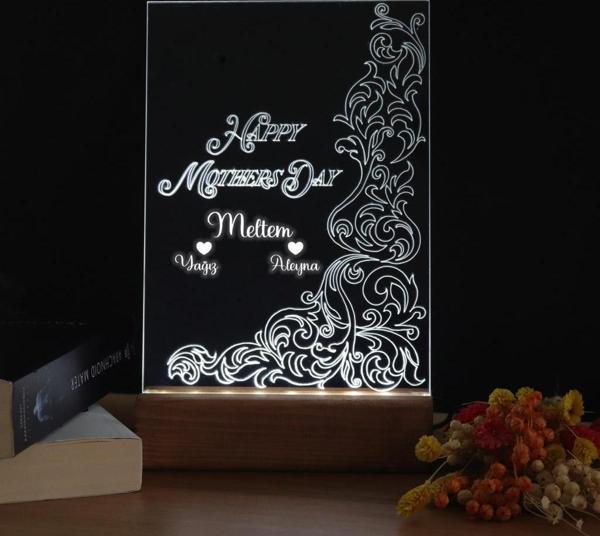 Veraart Happy Mother's Day Işıklı Pleksi Kişiye Özel Gece Lambası Anneler Günü Hediyesi - Image 1