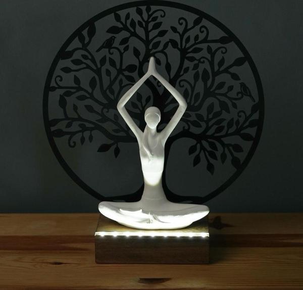 Veraart Işıklı Kişiselleştirilebilir Hayat Ağacı Yoga Yapan Kadın Biblo Gece Lambası Dekoratif Obje Siyah - Image 1