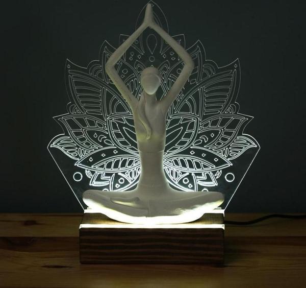 Veraart Işıklı Kişiselleştirilebilir Pleksi Lotus Çiçeği Yoga Yapan Kadın Biblo Gece Lambası Dekoratif Obje - Image 1