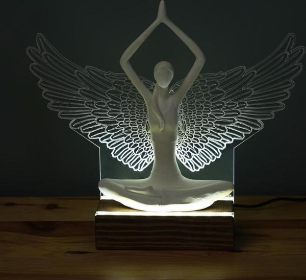 Veraart Işıklı Kişiselleştirilebilir Pleksi Melek Kanatlı Yoga Yapan Kadın Biblo Gece Lambası Dekoratif Obje - Image 1