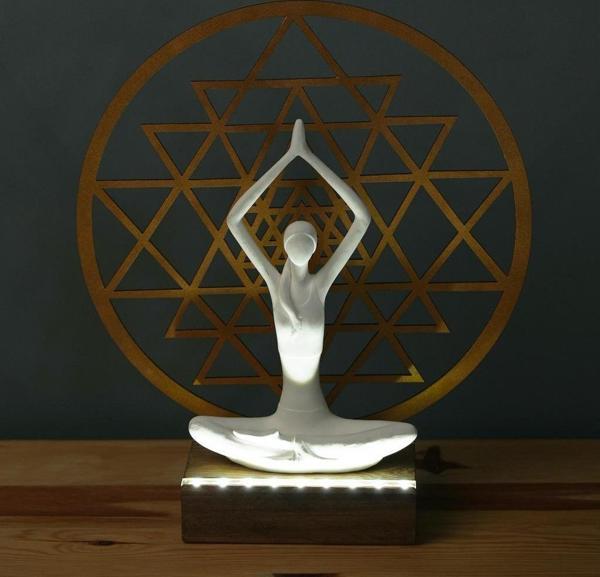 Veraart Işıklı Kişiselleştirilebilir Sri Yanta Yoga Yapan Kadın Biblo Gece Lambası Dekoratif Obje Gold - Image 1