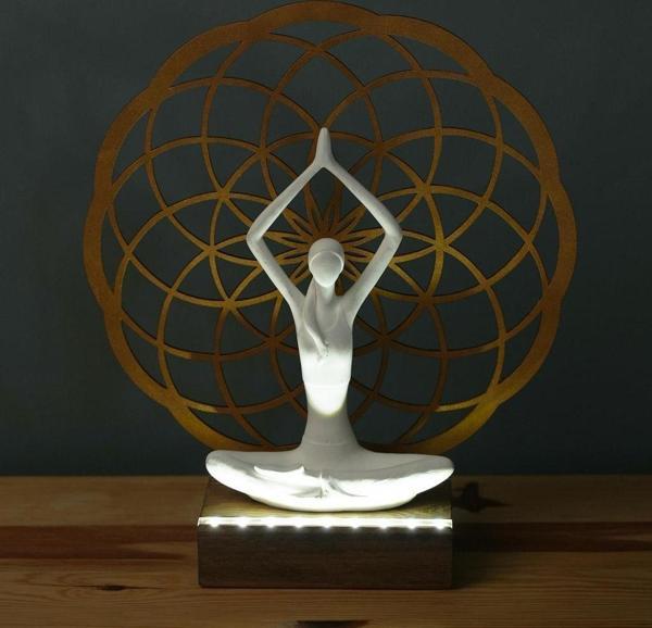 Veraart Işıklı Kişiselleştirilebilir Torus Yoga Yapan Kadın Biblo Gece Lambası Dekoratif Obje  Gold - Image 1