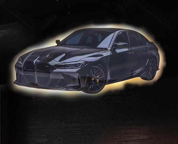 Veraart Epoksili Işıklı Gri BMW M3 Araba Temalı Tablo Duvar Dekorlu Gece Lambası - Image 1
