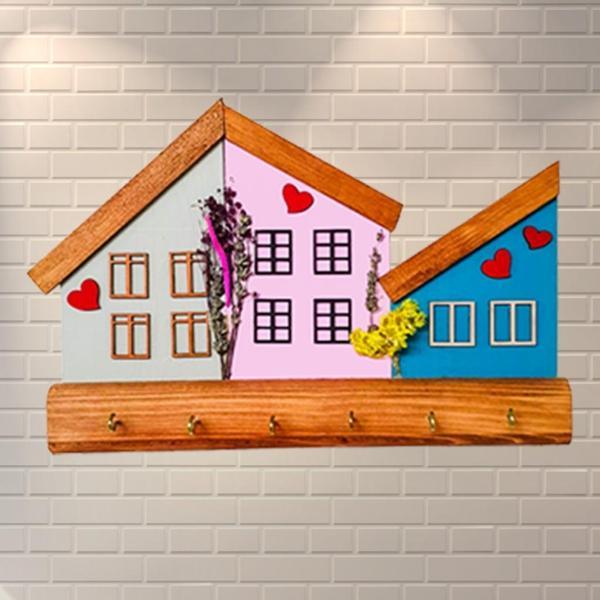 Veraart Ahşap Ev Çiçek Anahtar Askılığı 6 Kanca Anahtar Askısı Organizer Anahtar Düzenleyici - Image 1