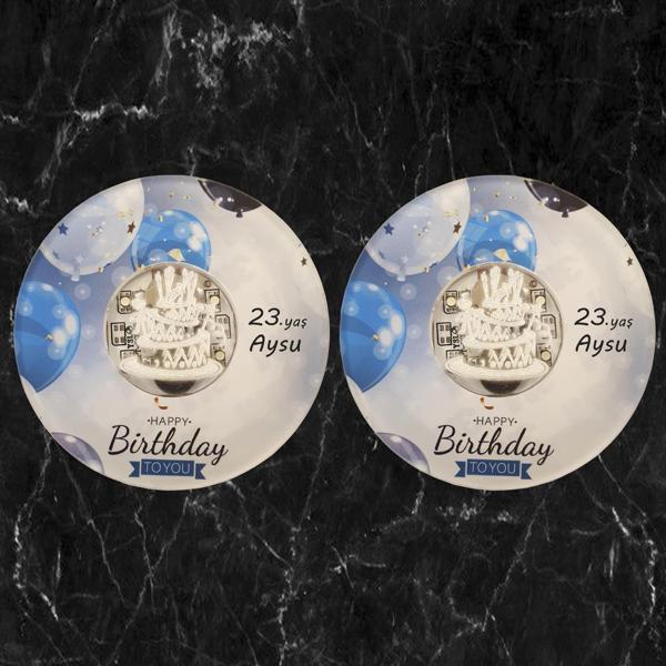 Veraart Işıklı Kişiselleştirilebilir Mavi Balon Doğum Günü Temalı Bardak Altlığı 2 li - Image 1