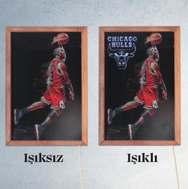 Veraart Işıklı Pleksi Basketbol Temalı Sürpriz Tablo Chicago Bulls Dekoratif Ayaklı Biblo - Image 1