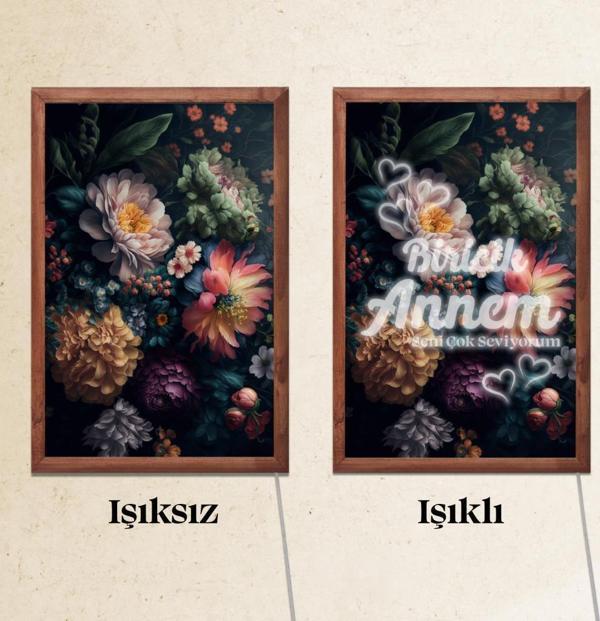 Veraart Işıklı Pleksi Çiçek Temalı Sürpriz Tablo Dekoratif Ayaklı Biblo Anneler Günü Hediyesi - Image 1