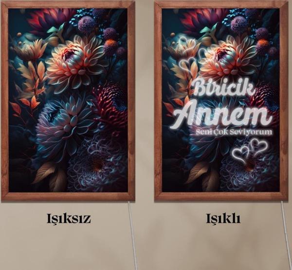 Veraart Işıklı Pleksi Çiçekler Temalı Sürpriz Tablo Dekoratif Ayaklı Biblo Anneler Günü Hediyesi - Image 1