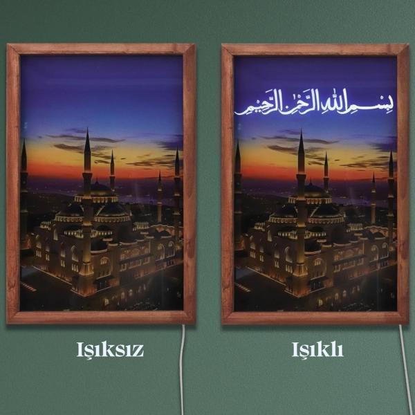 Veraart Işıklı Pleksi Dini İslami Sürpriz Tablo Besmele Camii Dekoratif Ayaklı Biblo - Image 1