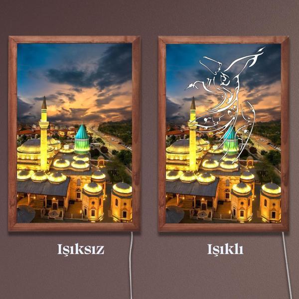 Veraart Işıklı Pleksi Dini İslami Sürpriz Tablo Semazen Mevlena Türbesi Dekoratif Ayaklı Biblo - Image 1