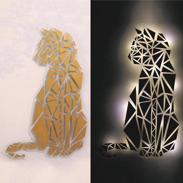 Veraart Işıklı Geometrik Kedi Duvar Dekorlu Gece Lambası 80 cm - Image 1
