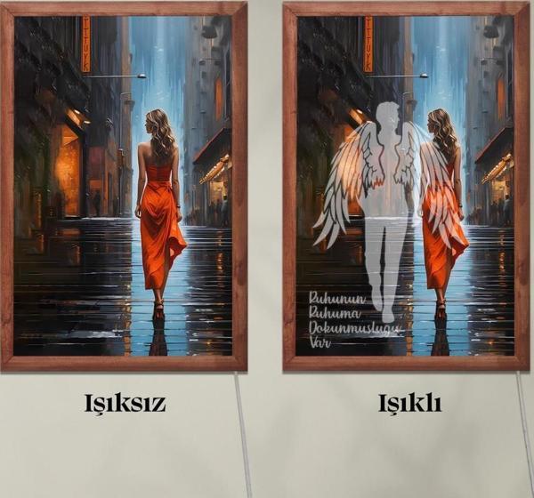 Veraart Işıklı Pleksi Kadın Temalı Sürpriz Tablo Kırmızı Elbiseli Kadın Dekoratif Ayaklı Biblo - Image 1