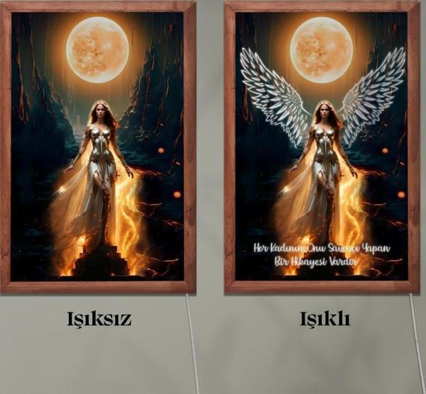 Veraart Işıklı Pleksi Kadın Temalı Sürpriz Tablo Melek Kanatlı Savaşçı Kadın Dekoratif Ayaklı Biblo - Image 1
