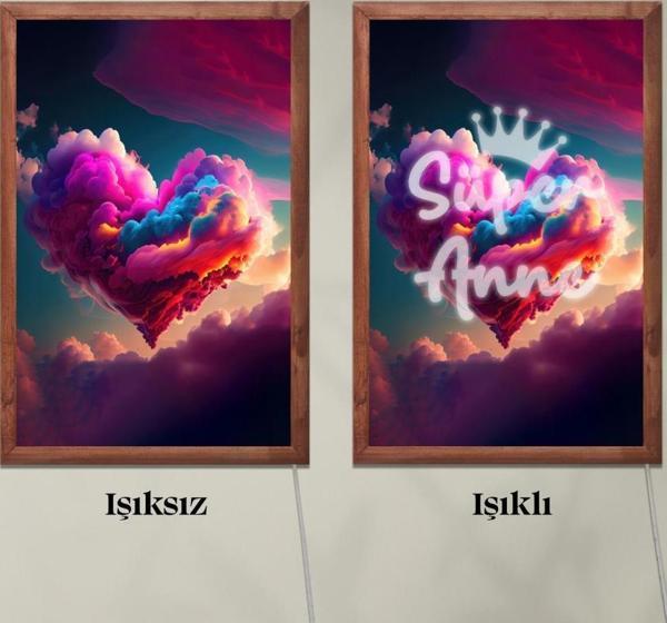 Veraart Işıklı Pleksi Renkli Bulut Kalp Temalı Sürpriz Tablo Dekoratif Ayaklı Biblo Anneler Günü Hediyesi - Image 1