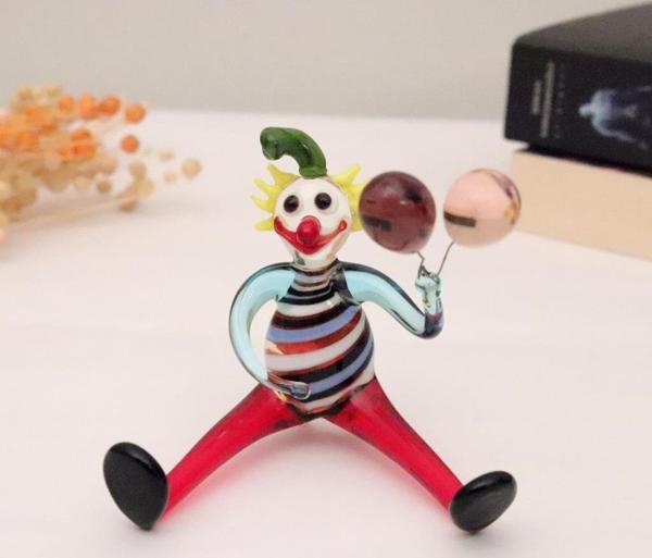Veraart El Yapımı Murano Cam Balon Tutan Kırmızı Pantolon Palyaço Biblo - Image 1