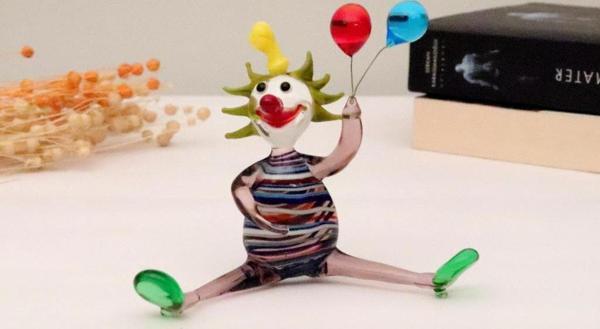 Veraart El Yapımı Murano Cam Balon Tutan Mor Pantolon Palyaço Biblo  - Image 1