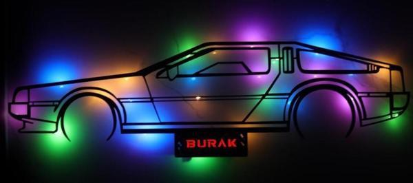 Veraart Işıklı Kişiselleştirilebilir Araba Temalı Tablo Delorean Dekoratif Gece Lambası 80 cm - Image 1
