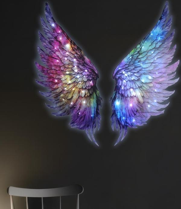 Veraart Kişiselleştirilebilir Işıklı Epoksi Cam Tablo Violet Mor Melek Kanadı 50 cm - Image 1