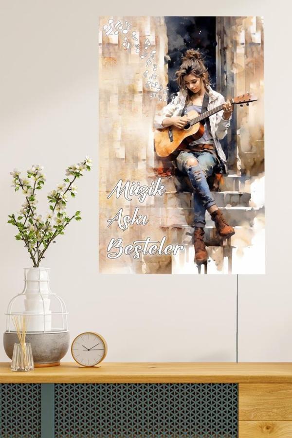 Veraart Kişiye Özel Işıklı Pleksi Müzik Temalı Sürpriz Tablo Gitar Çalan Kız Dekoratif Ayaklı Biblo - Image 1