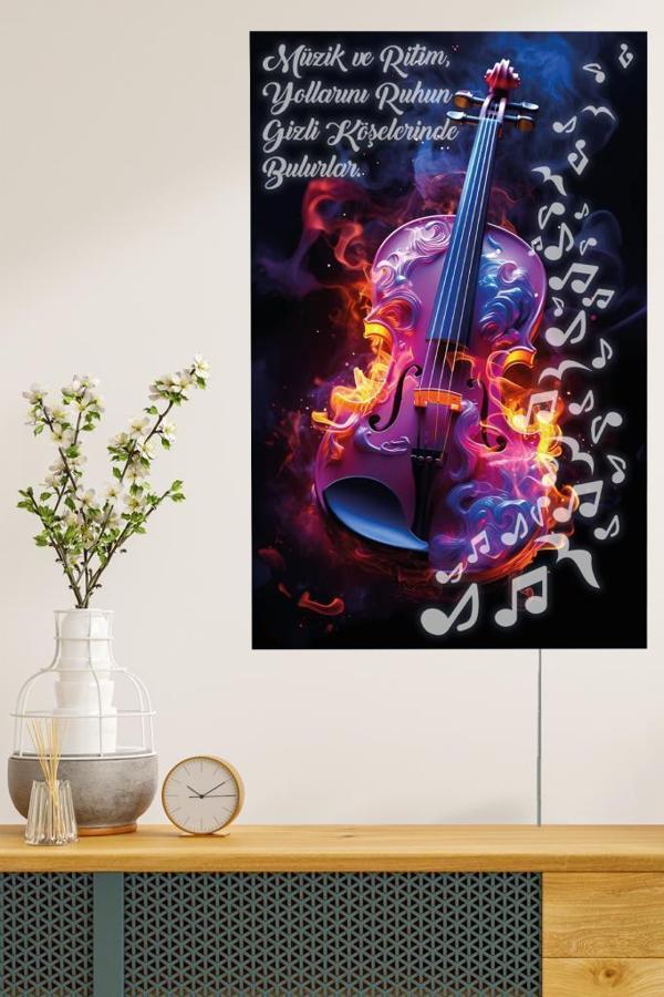 Veraart Kişiye Özel Işıklı Pleksi Müzik Temalı Sürpriz Tablo Nota Keman Dekoratif Ayaklı Biblo - Image 1