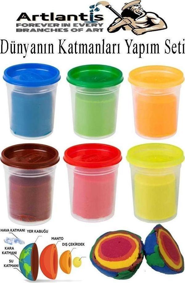 Dünyanın Katmaları Yapım Seti 1 Paket Mavi Yeşil Sarı Turuncu Kırmızı Kahverengi Oyun Hamuru Deney Okul Eğitim Materyali - Image 1