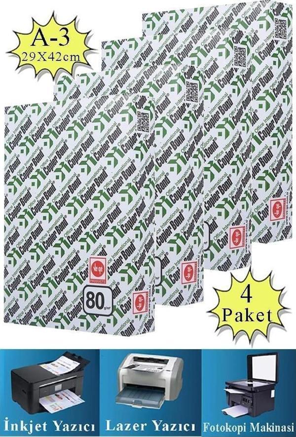 Fotokopi Kağıdı A3 80 gr 500 lü 4 Paket Copierbond Fotokopi Kağıdı Lazer İnkjet ve Fotokopi Makineleri İçin Uyumlu - Image 1