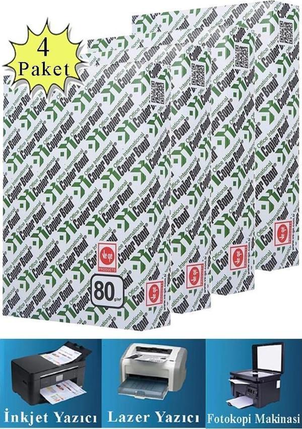Fotokopi Kağıdı A4 80 gr 500 lü 4 Paket Copierbond Fotokopi Kağıdı Lazer İnkjet ve Fotokopi Makineleri İçin Uyumlu - Image 1