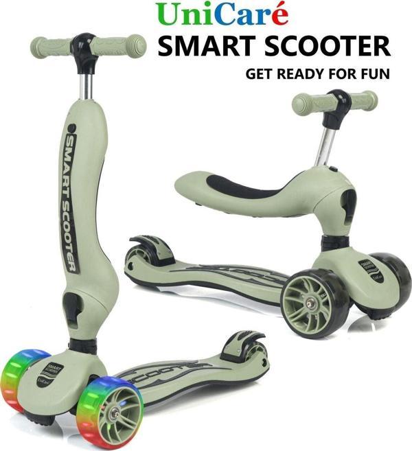 Smart Oturaklı Çocuk Scooter 3 Tekerlekli Led Işıklı Scooter Yükseklik Ayarlı 1-5 Yaş Yeşil - Image 1