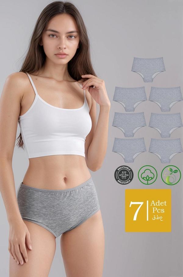 Yüksek Bel Pamuklu 7'Li Paket Bato Külot Gri - Image 1