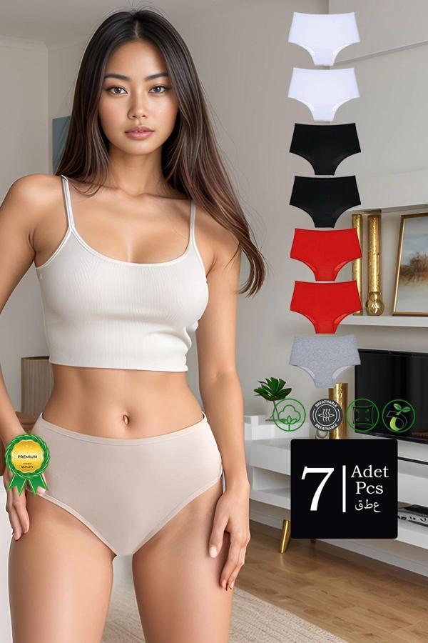 Premium 7'Li Paket Pamuklu Yüksek Bel Bato Külot - Image 1