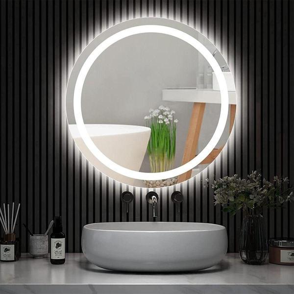 Nuun Dekor 60Cm Beyaz Ledli Ayna, Kumlamalı Yuvarlak Banyo Aynası Dekoratif Duvar Aynası Prizli. - Image 1