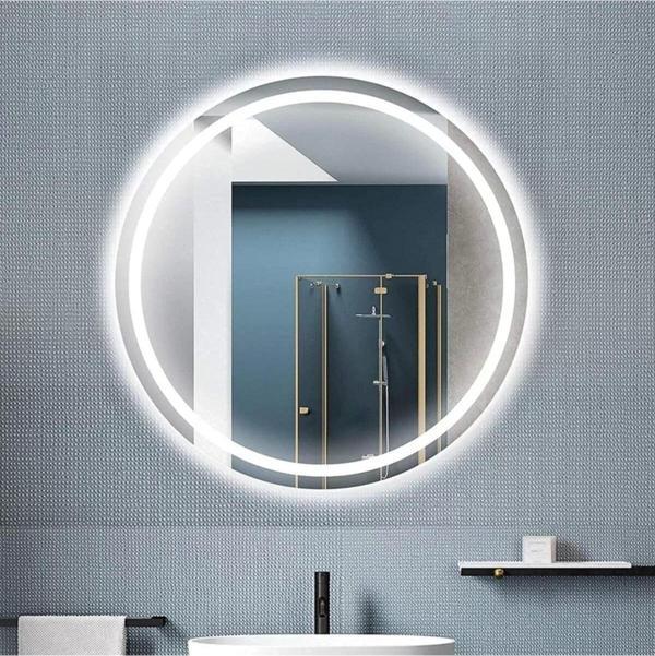 Nuun Dekor 70Cm Beyaz Ledli Kumlamalı Yuvarlak Banyo Lavabo Ofis Makyaj Kuaför Aynası - Trafolu - Image 1