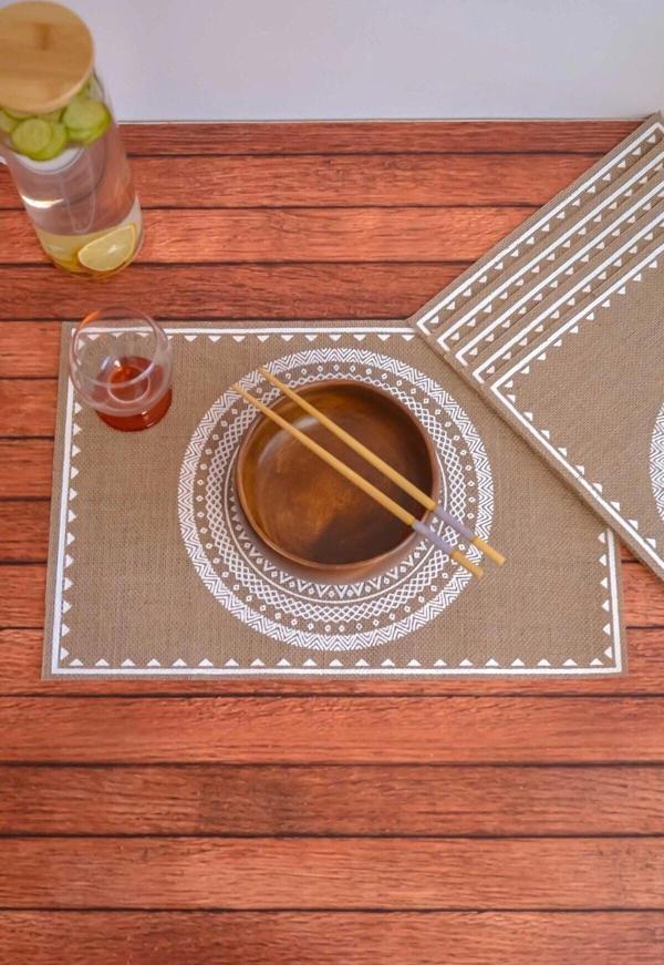 Ethnic - 6 Adet Jüt El Baskılı Dikdörtgen Sofra Sunum Tabak Altlığı Supla Amerikan Servisi 45x30 Cm - Image 1