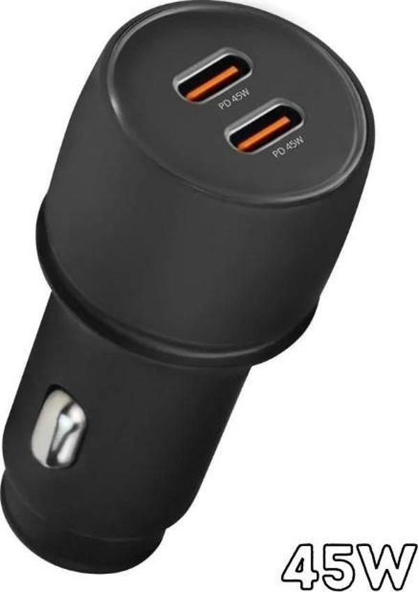 Type-c + Type-c Araç Çakmaklık 45w Pd Hızlı Şarj Soketi Araba Type-c Şarz İphone Samsung Xiaomi Uyum - Image 1
