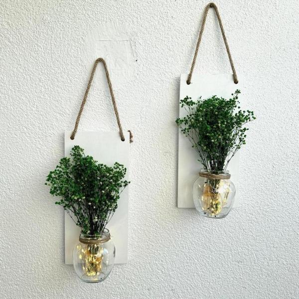 ST Dekor Led Işıklı, Yeşil Cipso Çiçekli Duvar Dekoru Beyaz İkili Set - Image 1