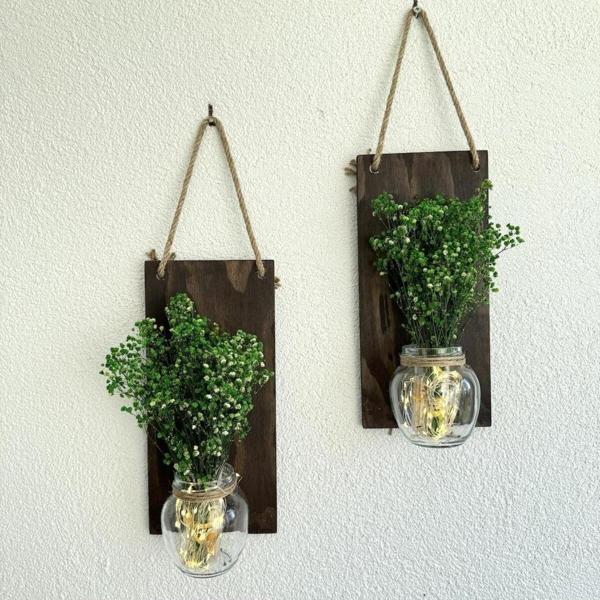 ST Dekor Led Işıklı, Yeşil Cipso Çiçekli Duvar Dekoru Ceviz İkili Set - Image 1