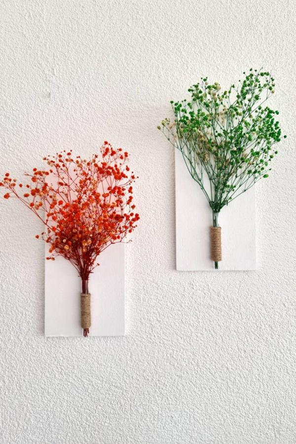 ST Dekor Duvar Dekoru, Yeşil Ve Turuncu Cipso Çiçekli İkili Set - Image 1