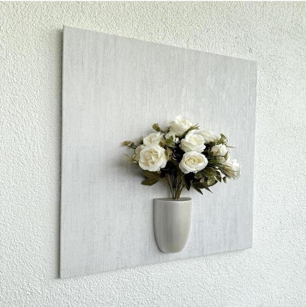 ST Dekor Kabartma Dokulu, Beyaz Gül Çiçekli 3D Tablo - Image 1