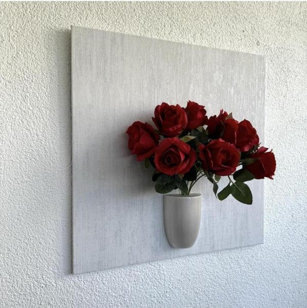 ST Dekor Kabartma Dokulu, Kırmızı Gül Çiçekli 3D Tablo - Image 1