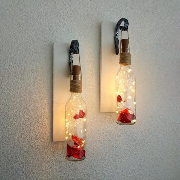 ST Dekor Dekoratif Led Işıklı, Şişe Model, Beyaz Renkli Duvar Dekor, Ikili Set - Image 1