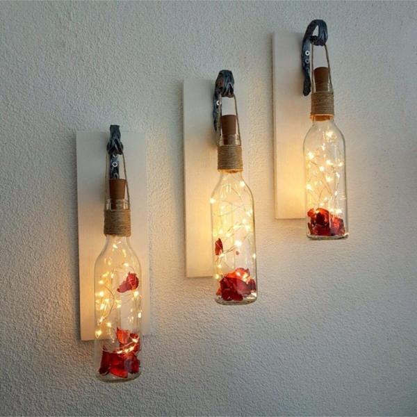 ST Dekor Dekoratif Led Işıklı, Şişe Model, Beyaz Renkli Duvar Dekor, Üçlü Set - Image 1