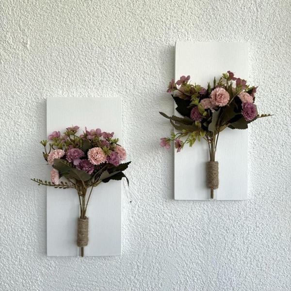 ST Dekor Pembe Karanfil Çiçekli Duvar Dekoru Beyaz İkili Set - Image 1